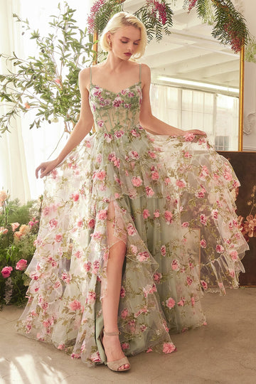 Sage Blossom Corset Gown Dress