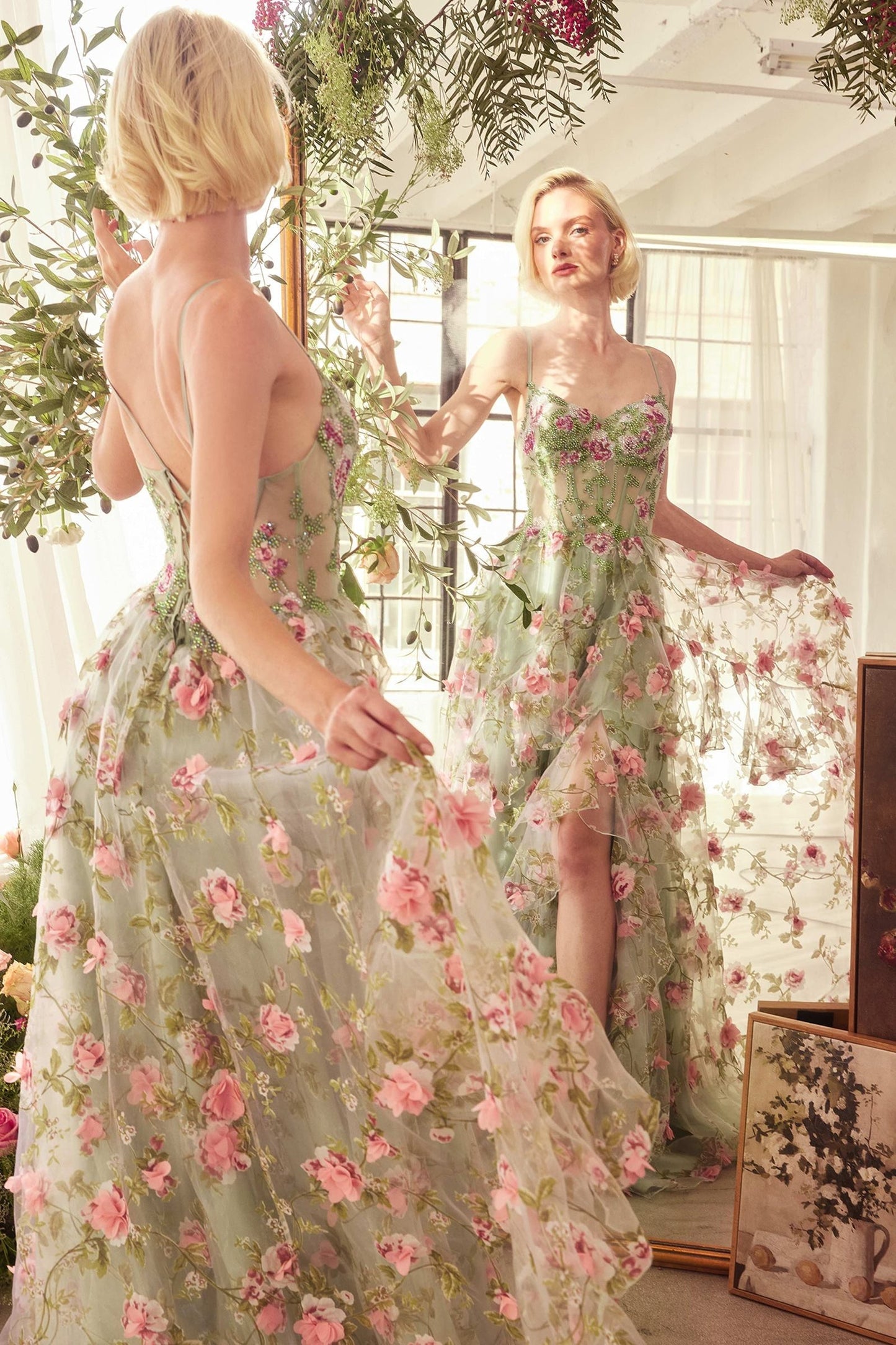 Sage Blossom Corset Gown Dress