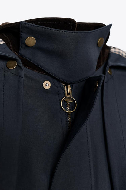 Trench Coat with Contrast Collar & Detachable Hood