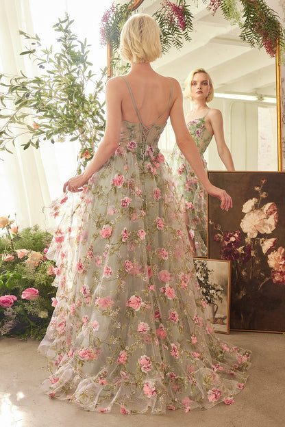 Sage Blossom Corset Gown Dress