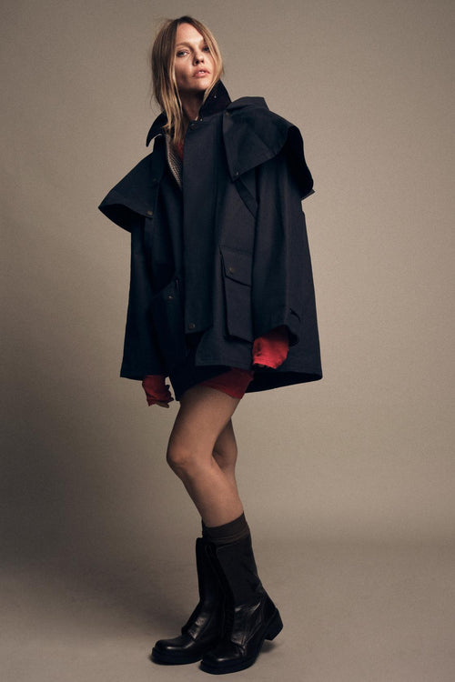 Trench Coat with Contrast Collar & Detachable Hood