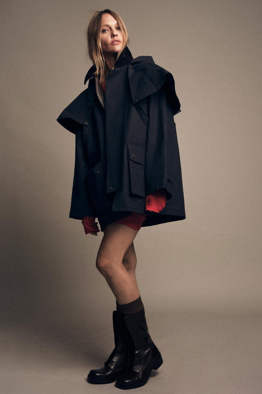 Trench Coat with Contrast Collar & Detachable Hood